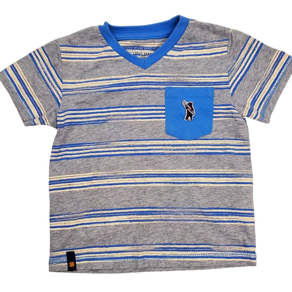 Lucky Brand Boys 3T Blue T-Shirt Short Sleeve Bear Logo Crew Neck Toddler Size 3